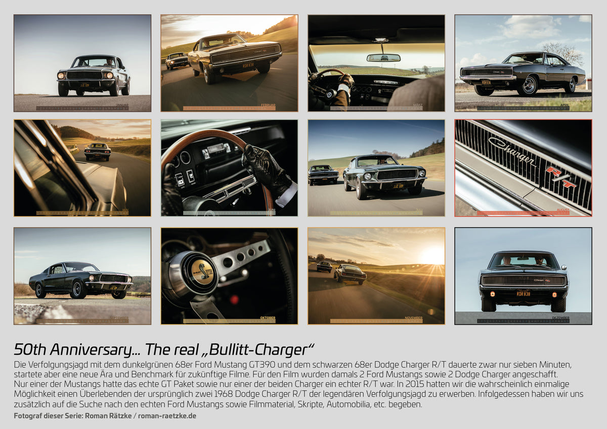 Bullitt Kalender 2027 – Rückseitenübersicht mit Miniaturen aller zwölf Monatsmotive