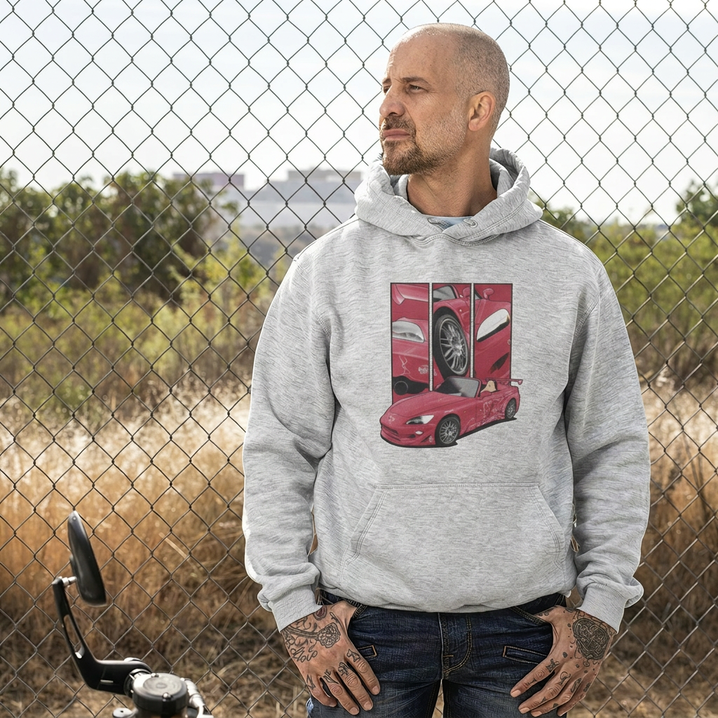 Suki’s Honda S2000 – Detail Triptych auf grau meliert Hoodie – Herrenmodell