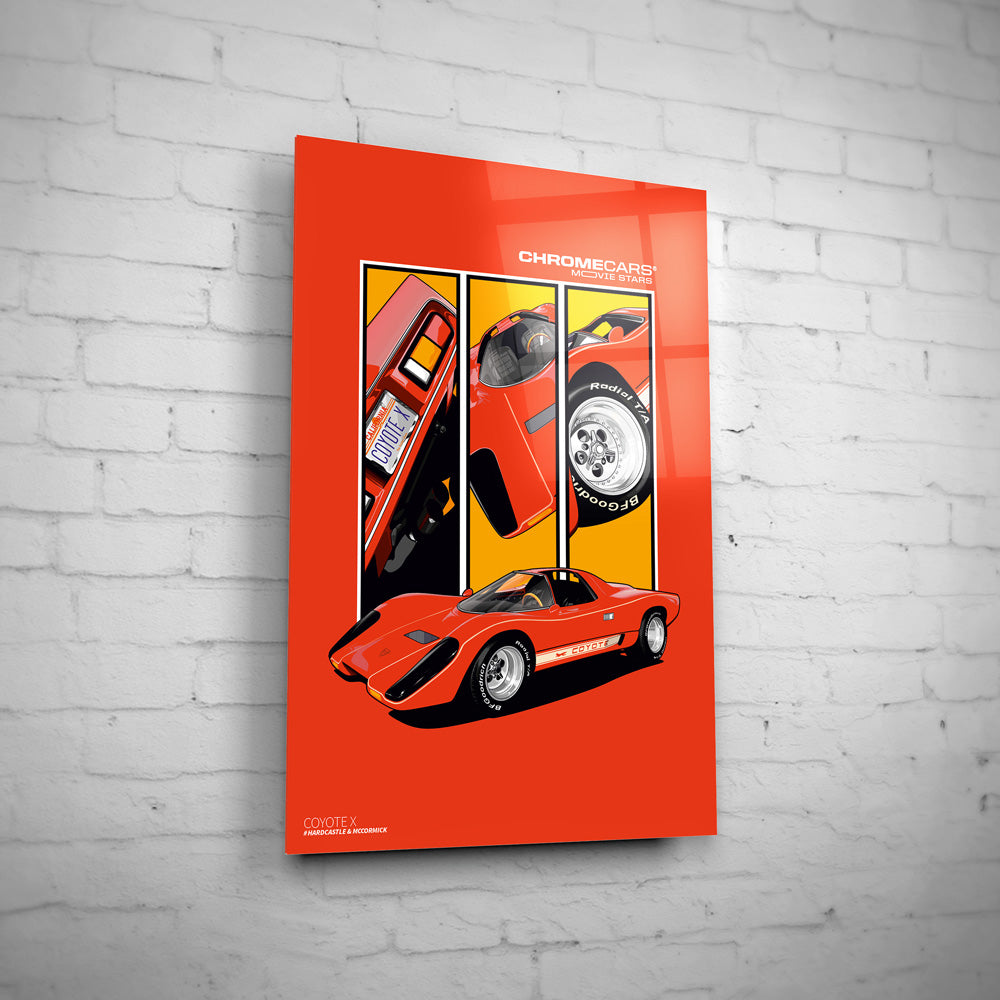 Coyote X – Detail Triptych auf Acrylglas an weißer Ziegelwand
