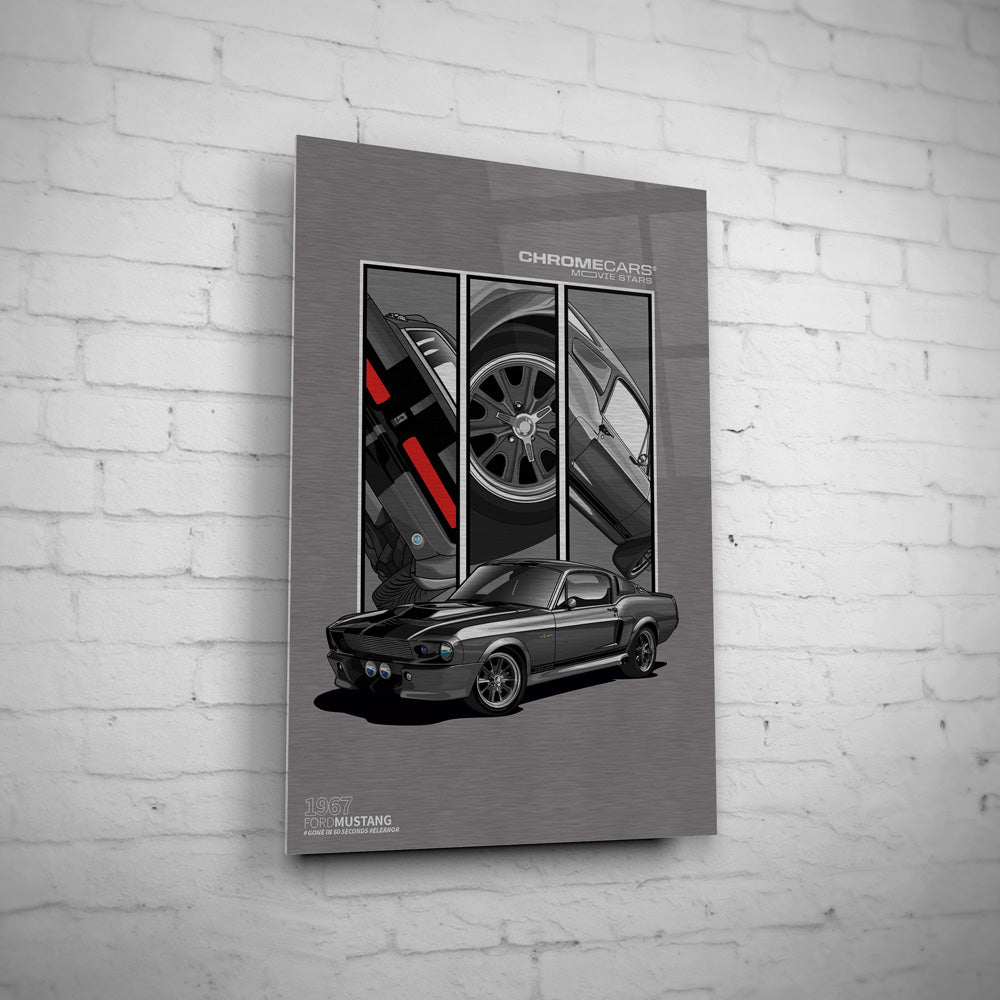 Eleanor – Detail Triptych auf gebürstetem Aluminium an weißer Ziegelwand