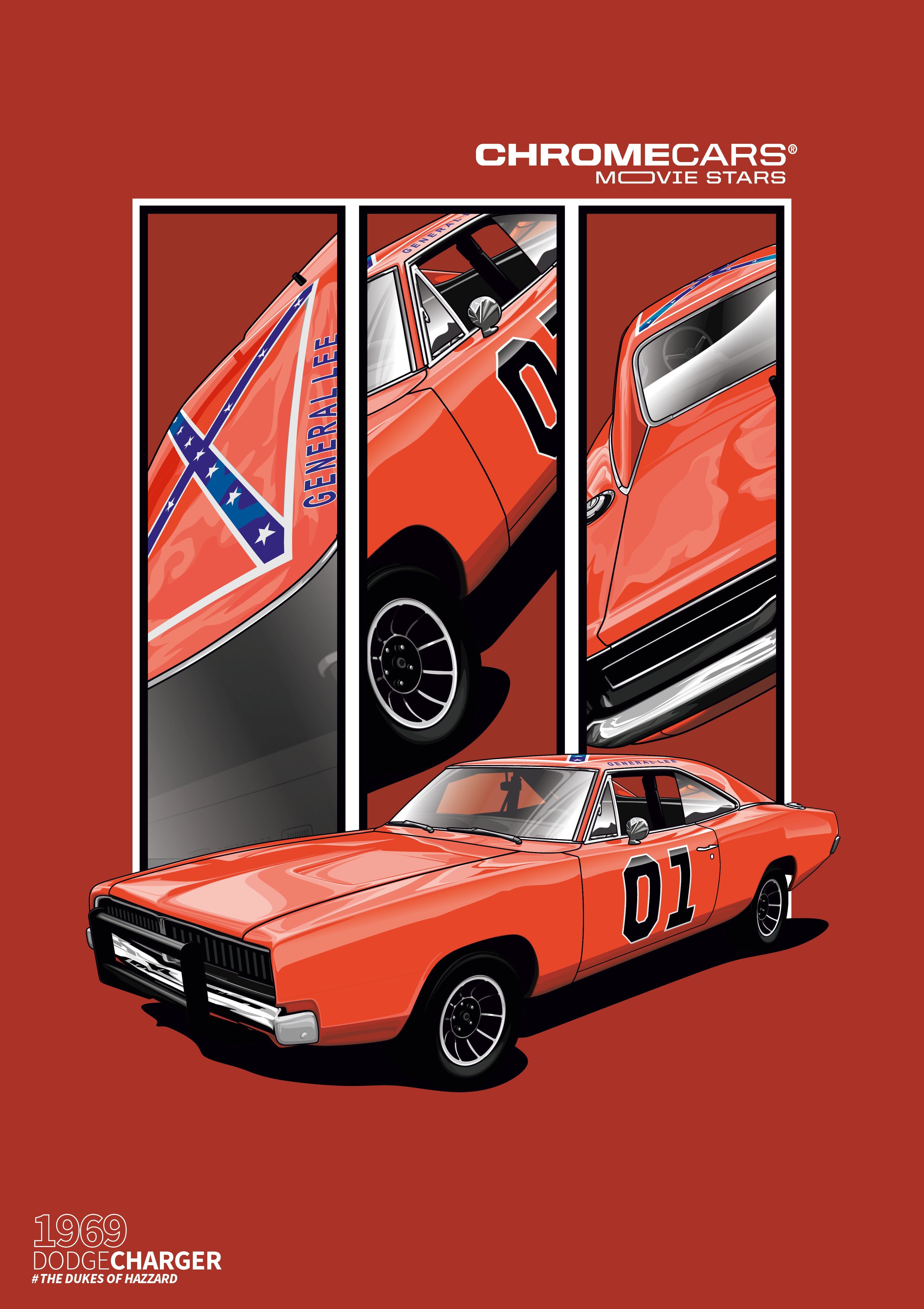 General Lee – Detail Triptych als Poster – vollständige Motivansicht