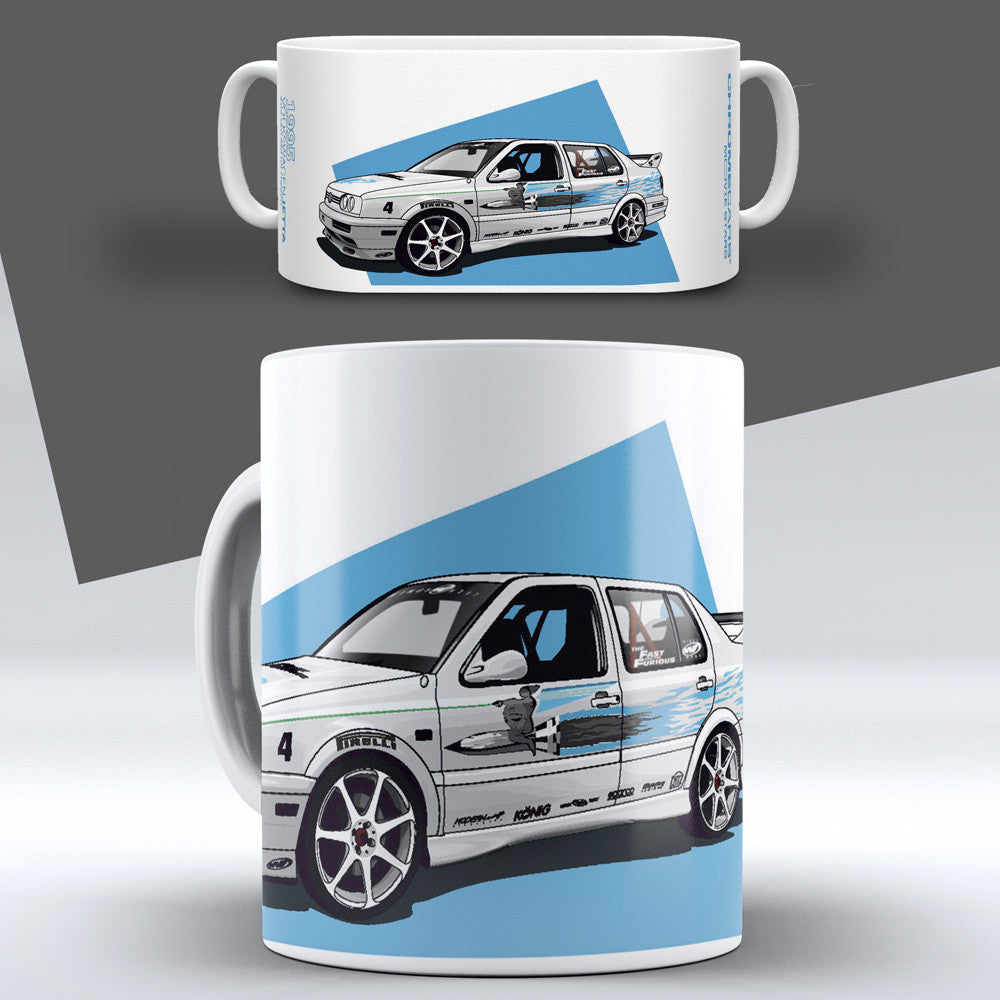 Jesse’s VW Jetta – Concept Sketch auf einer Tasse – Vorder- und Seitenansicht