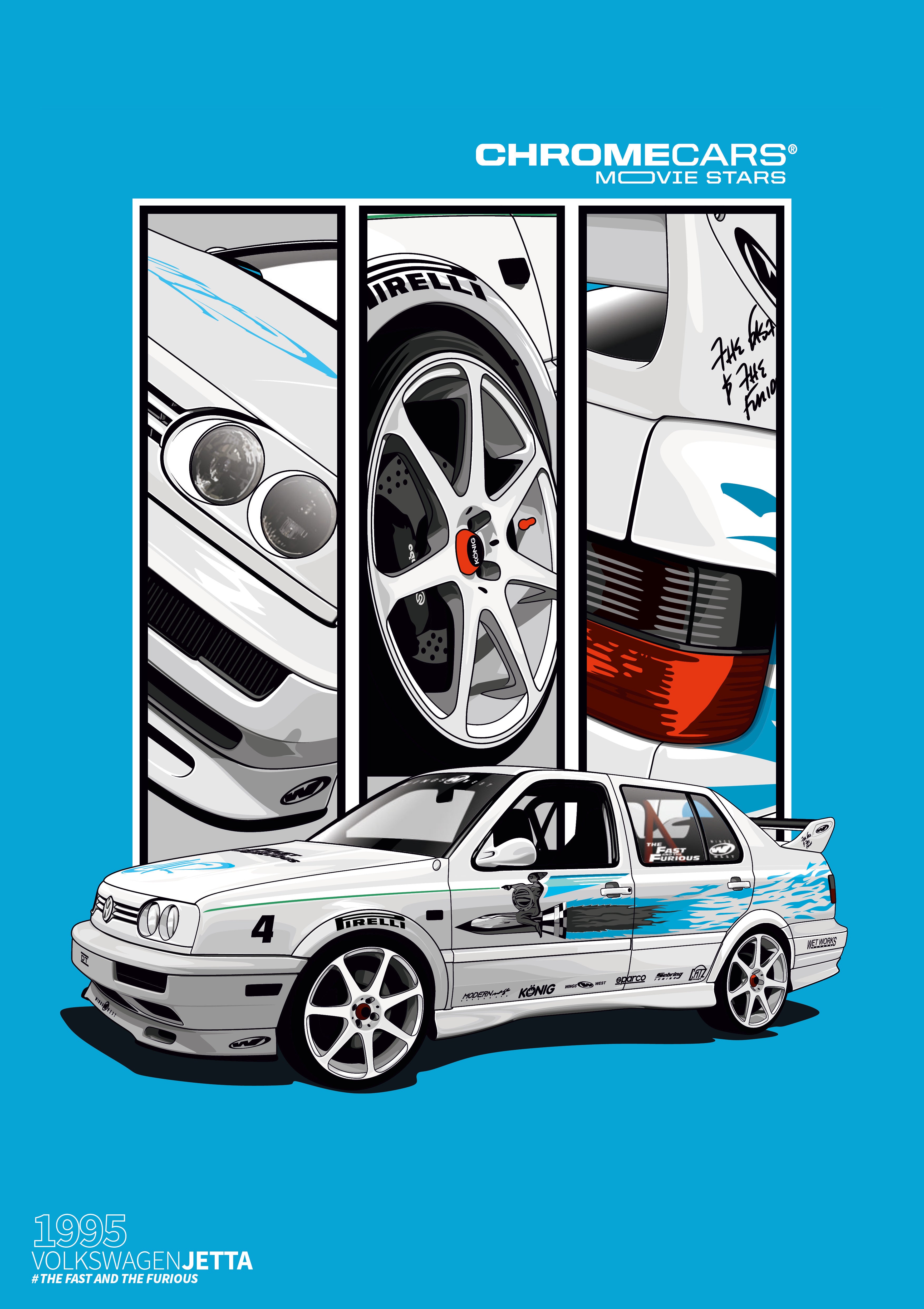 Jesse’s VW Jetta – Detail Triptych als Poster – vollständige Motivansicht