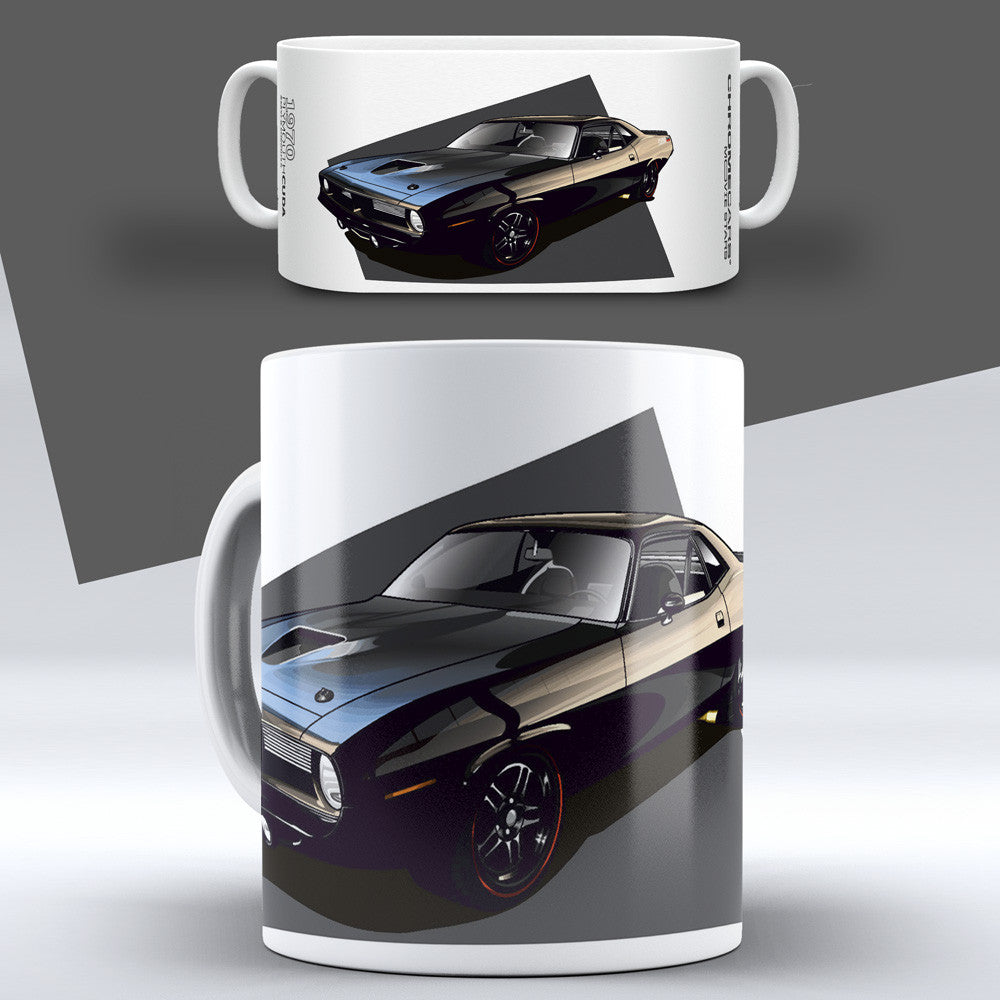 Plymouth Hemi Cuda – Concept Sketch auf einer Tasse – Vorder- und Seitenansicht