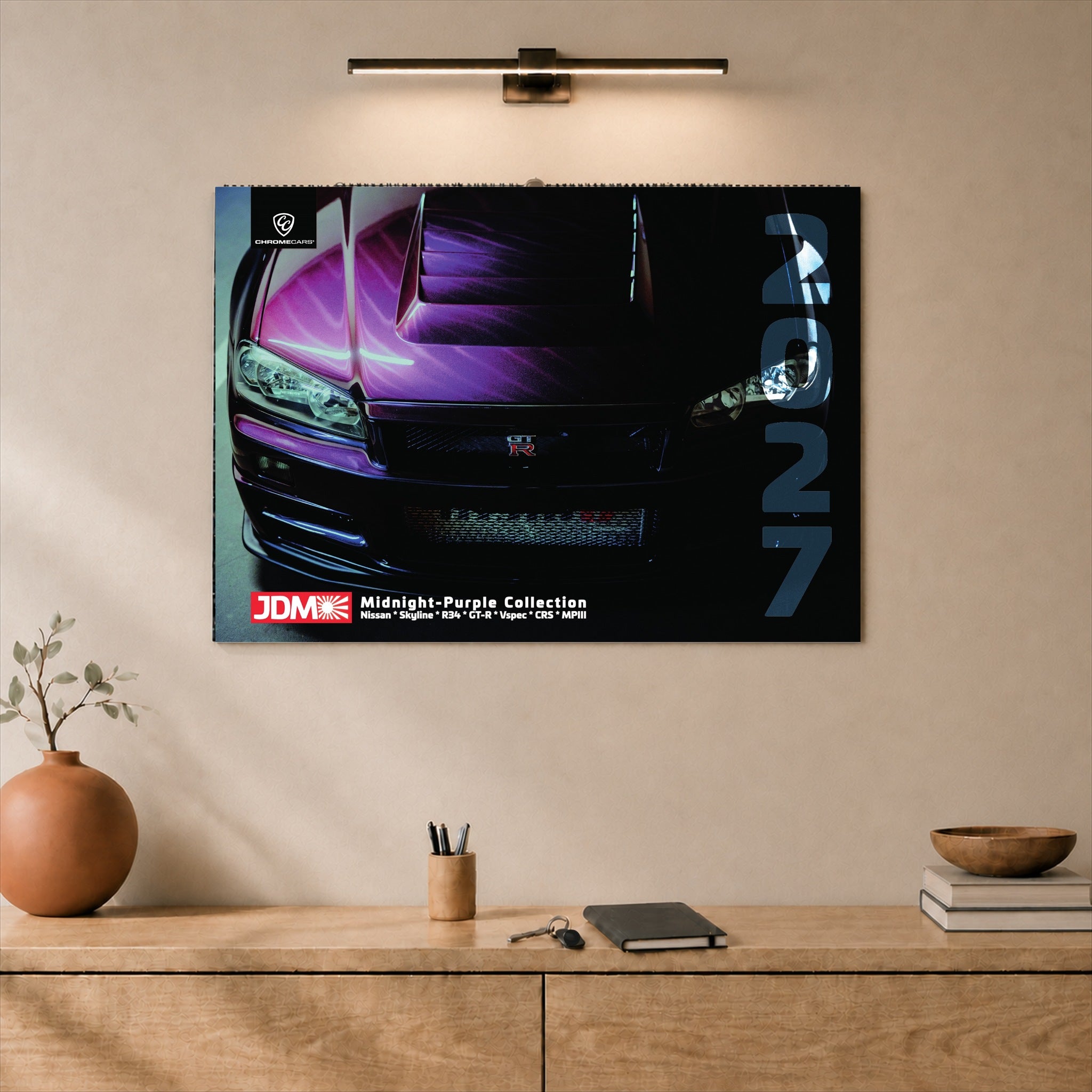R34 GT-R CRS MPIII Kalender 2027 Landscape – Deckblatt als A2-Mockup