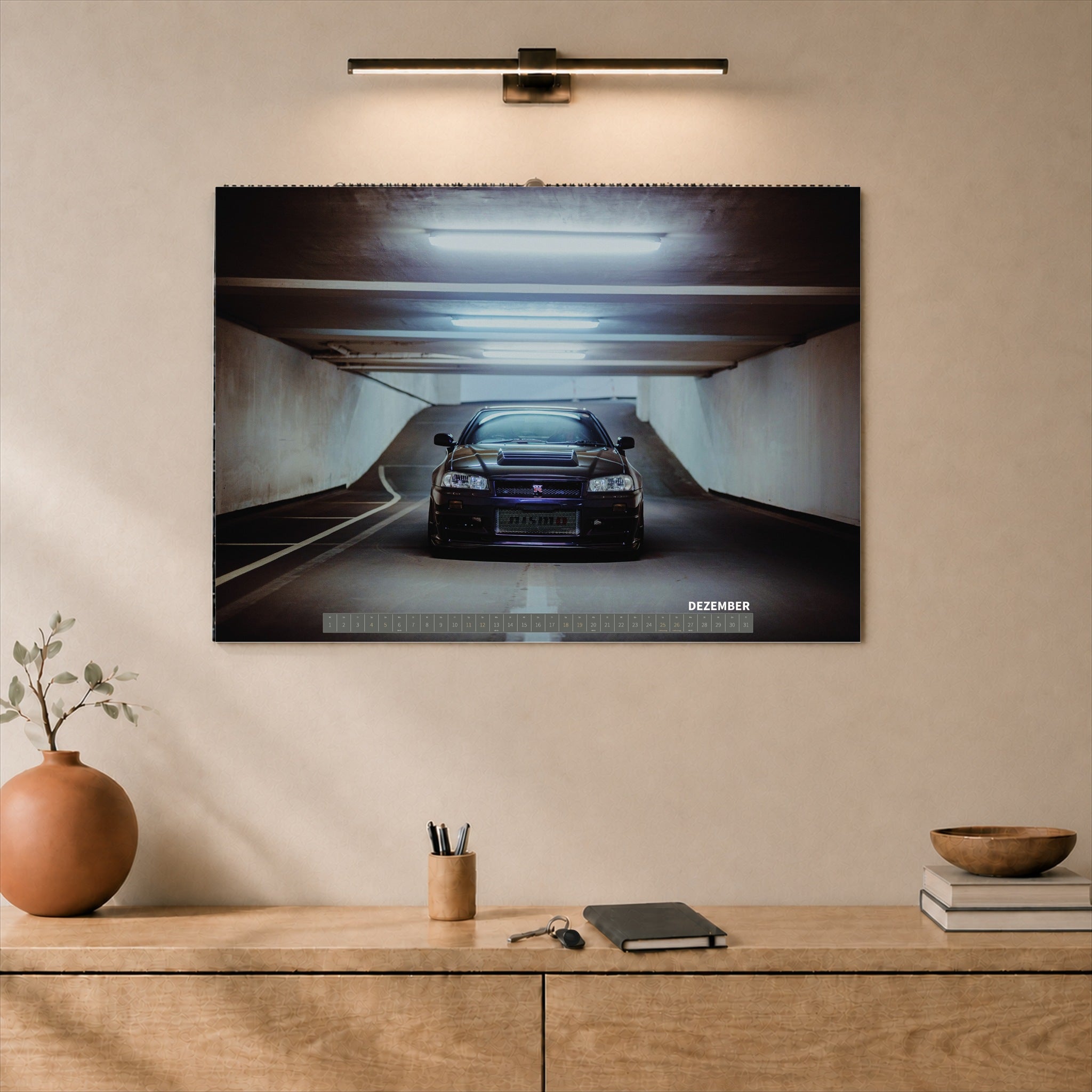 R34 GT-R CRS MPIII Kalender 2027 Landscape – Kalenderblatt dezember als A2-Mockup