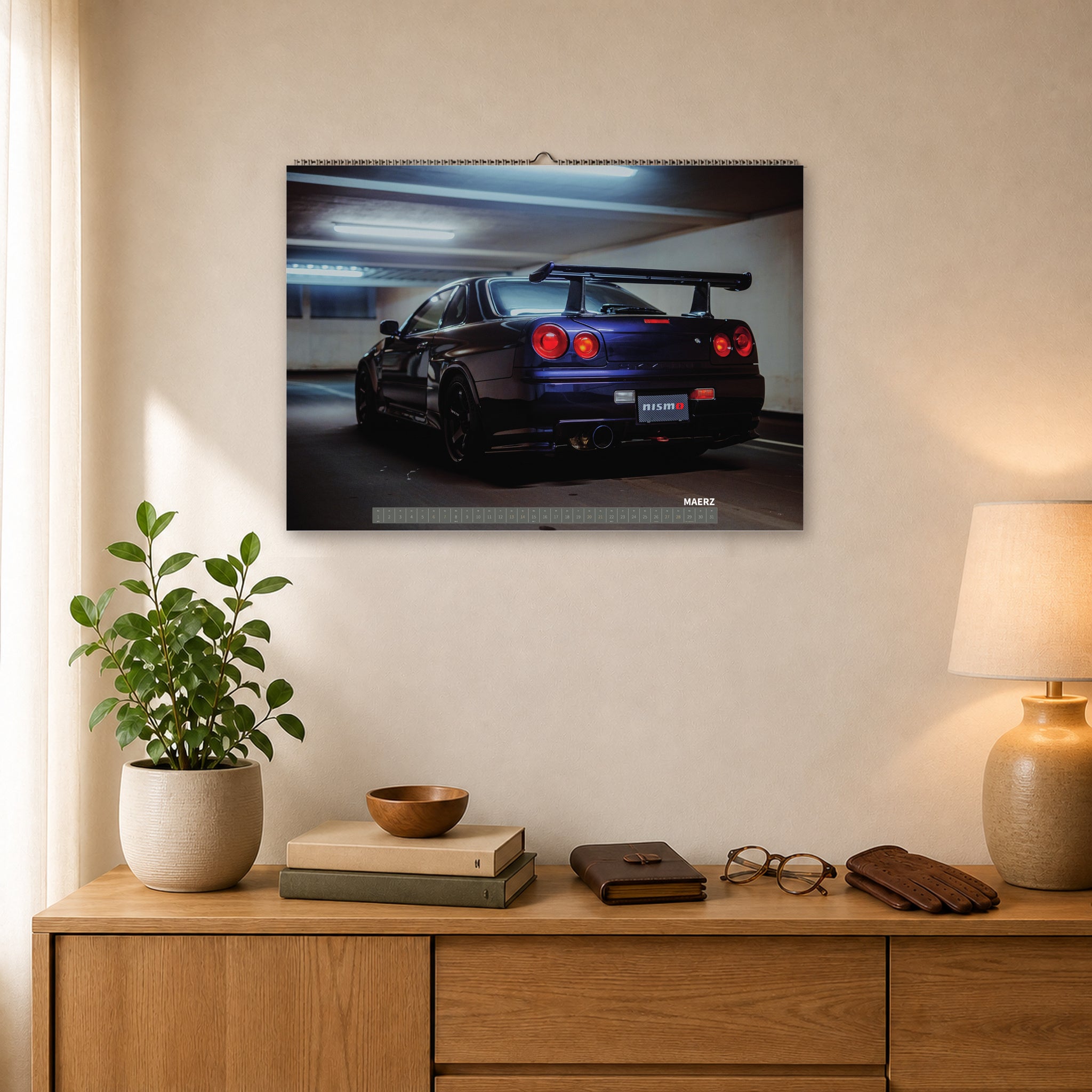 R34 GT-R CRS MPIII Kalender 2027 – Kalenderblatt März 2027 im A2-Querformat