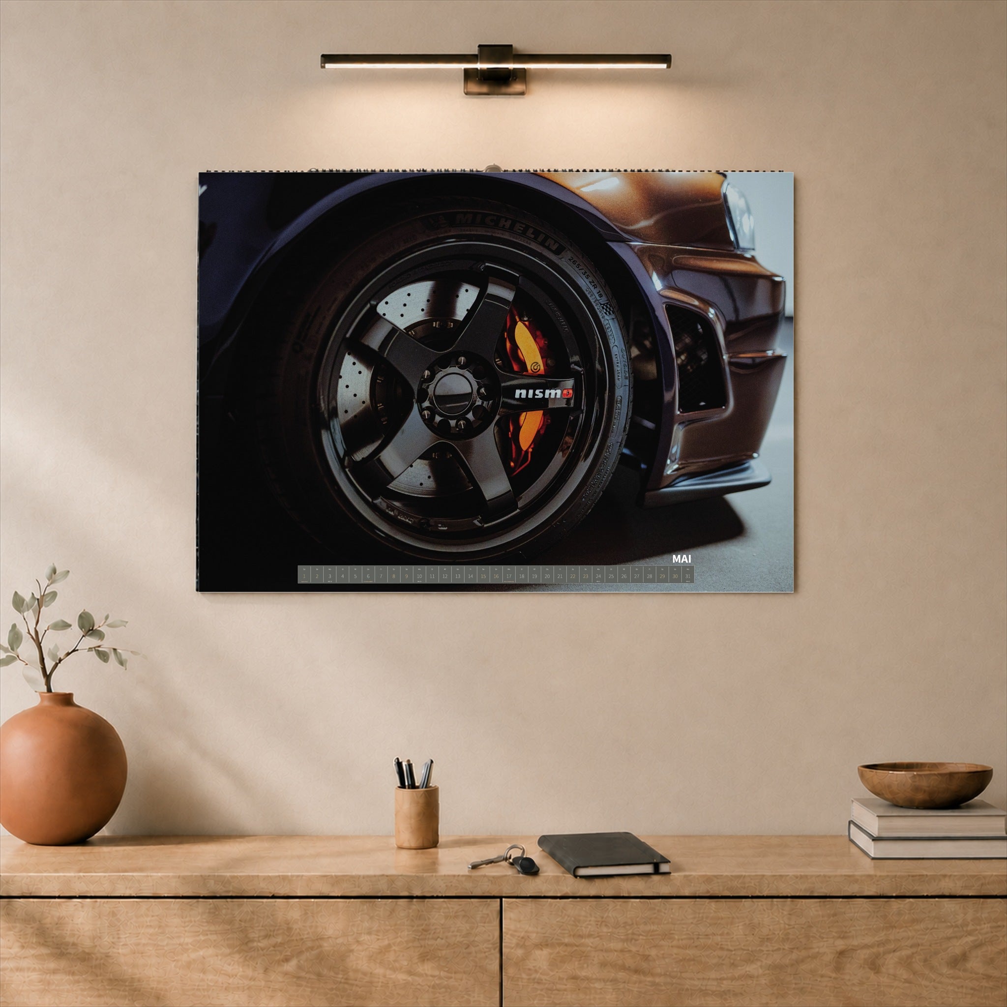 R34 GT-R CRS MPIII Kalender 2027 Landscape – Kalenderblatt mai als A2-Mockup