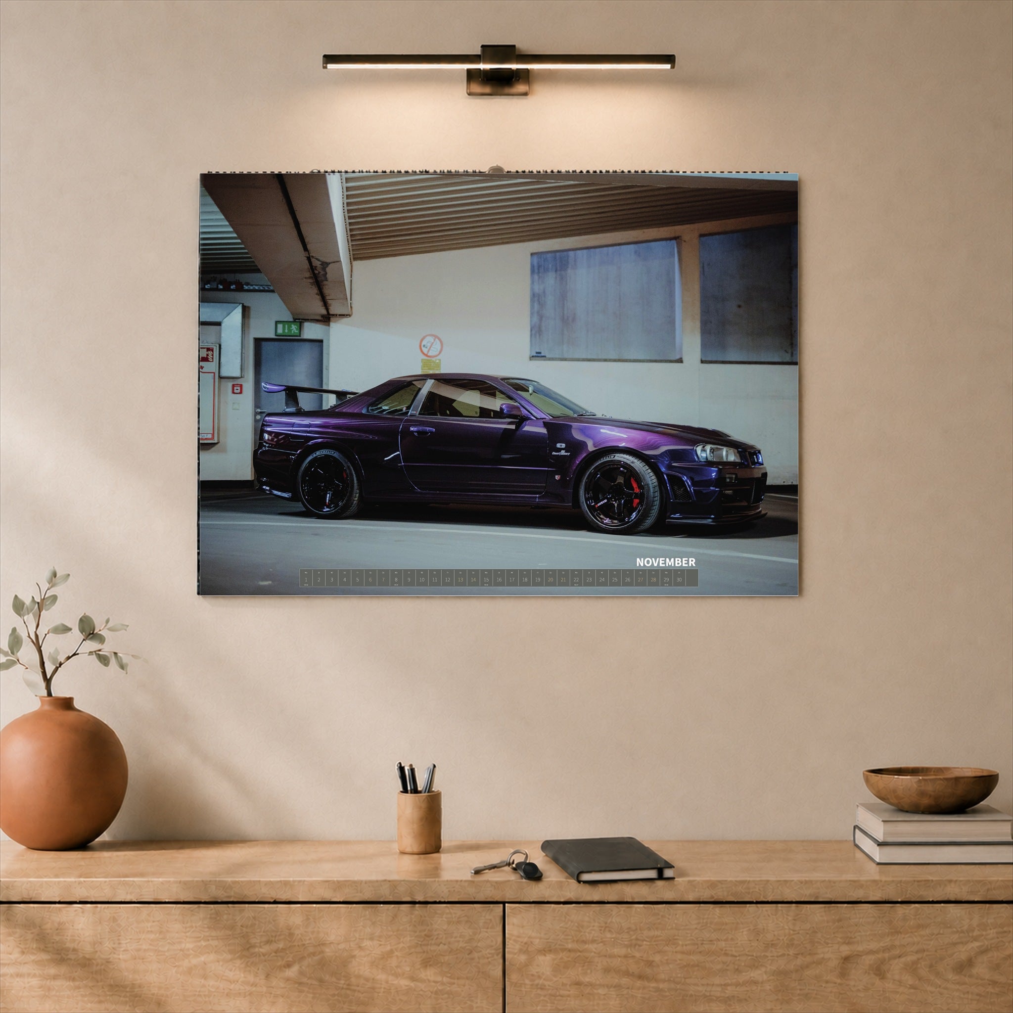 R34 GT-R CRS MPIII Kalender 2027 Landscape – Kalenderblatt november als A2-Mockup