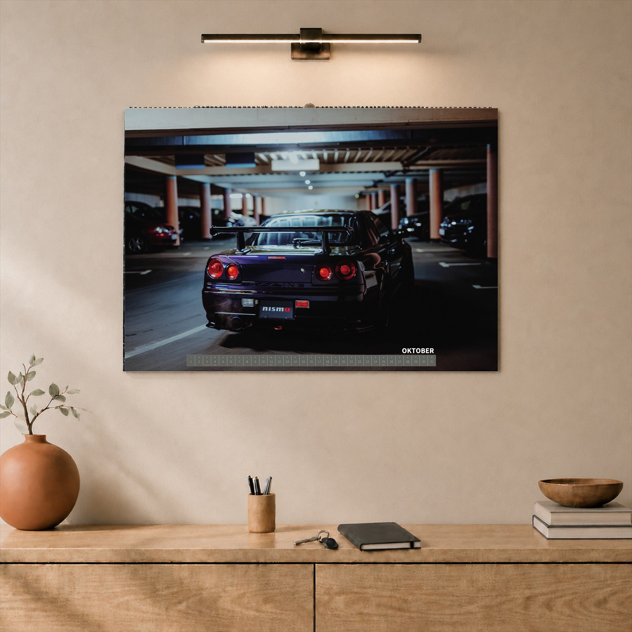 R34 GT-R CRS MPIII Kalender 2027 Landscape – Kalenderblatt oktober als A2-Mockup