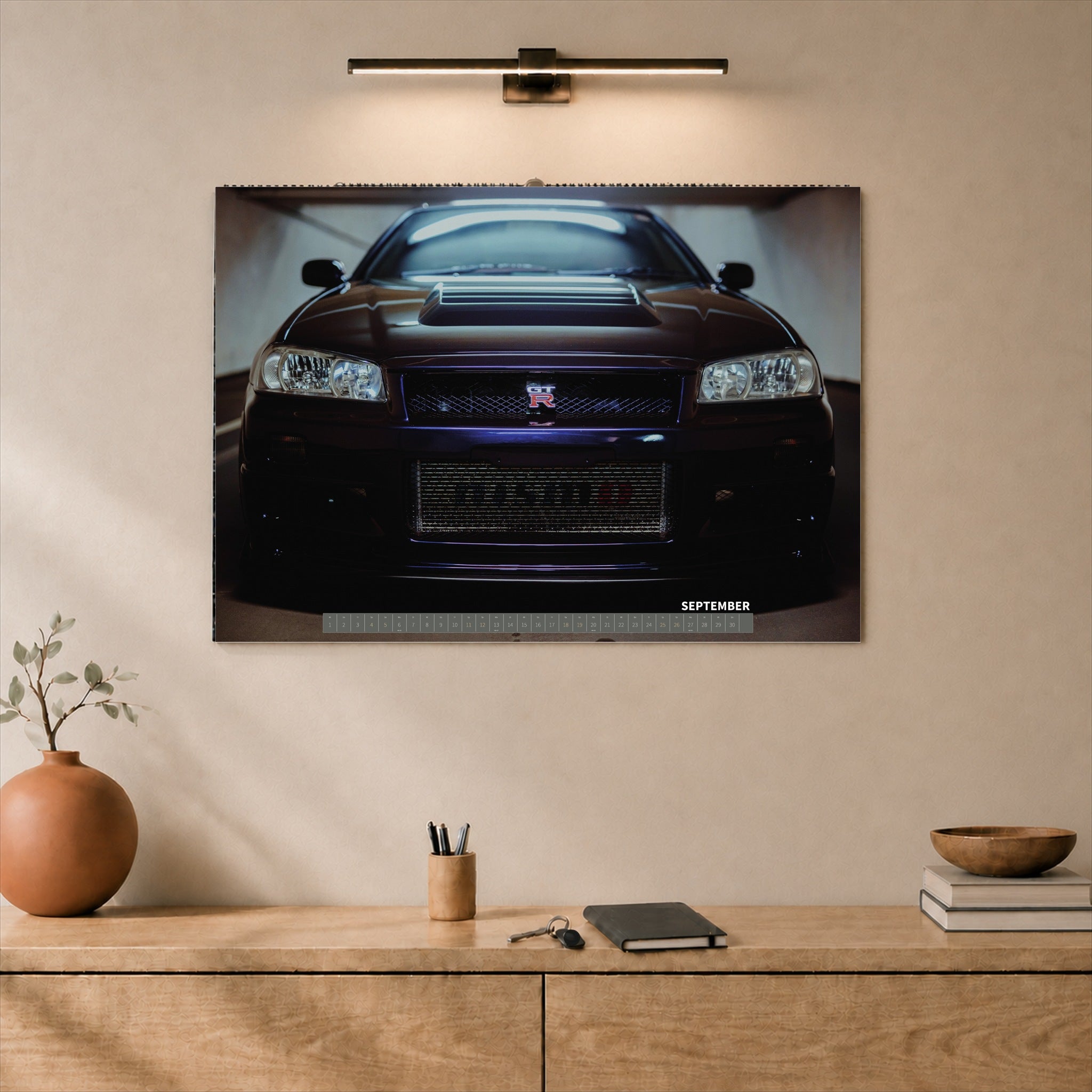 R34 GT-R CRS MPIII Kalender 2027 Landscape – Kalenderblatt september als A2-Mockup