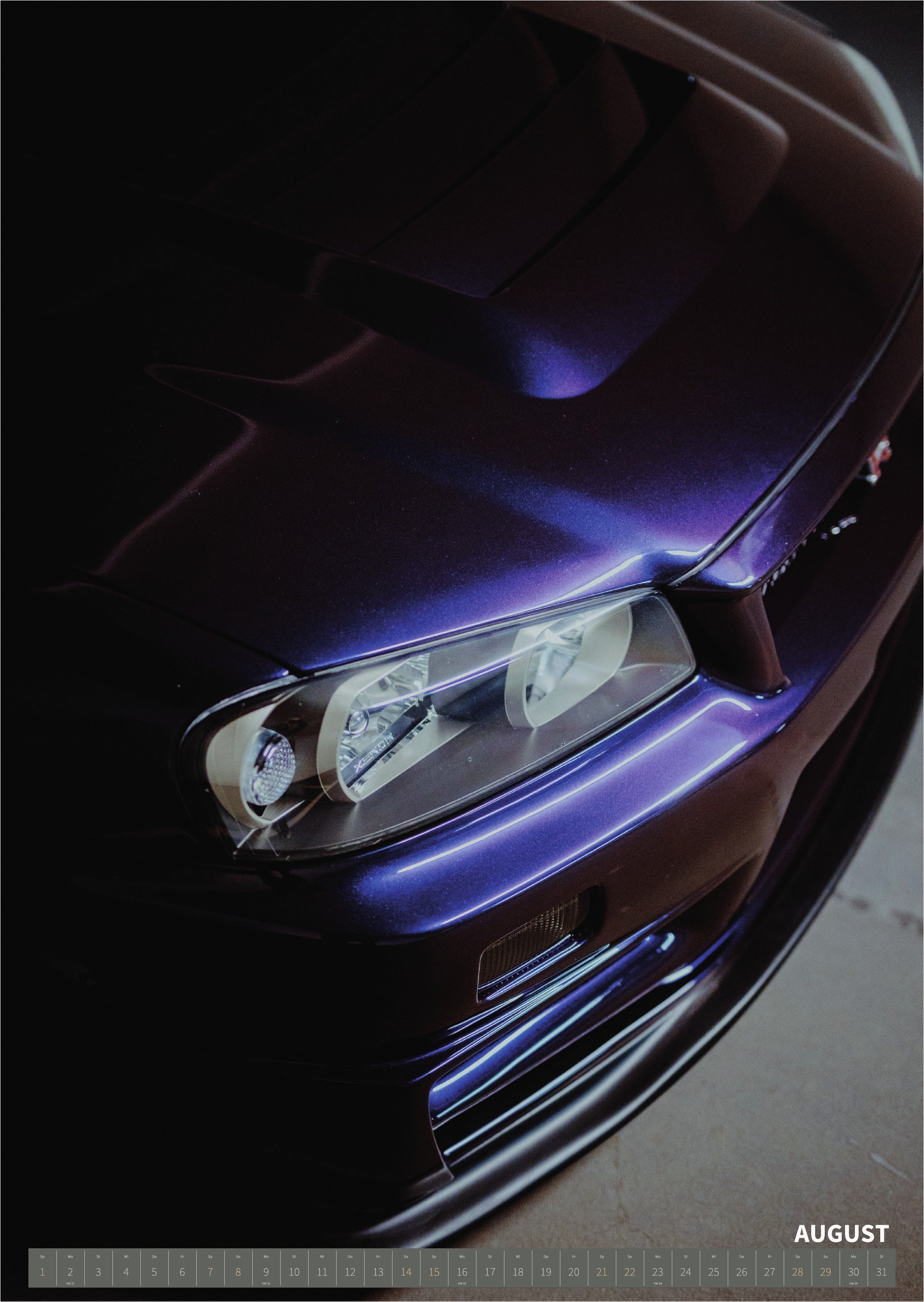R34 GT-R CRS MPIII Kalender 2027 Portrait – Kalenderblatt august