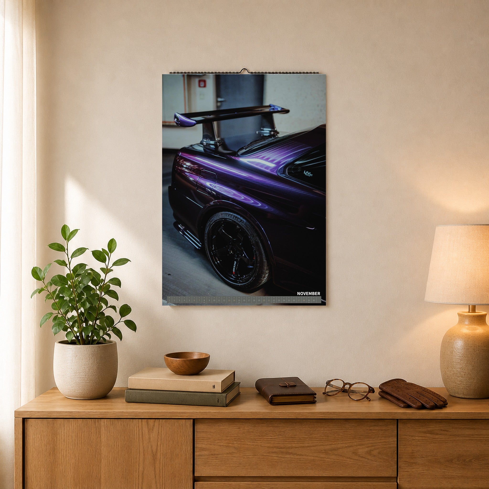 R34 GT-R CRS MPIII Kalender 2027 Portrait – Kalenderblatt november als A2-Mockup