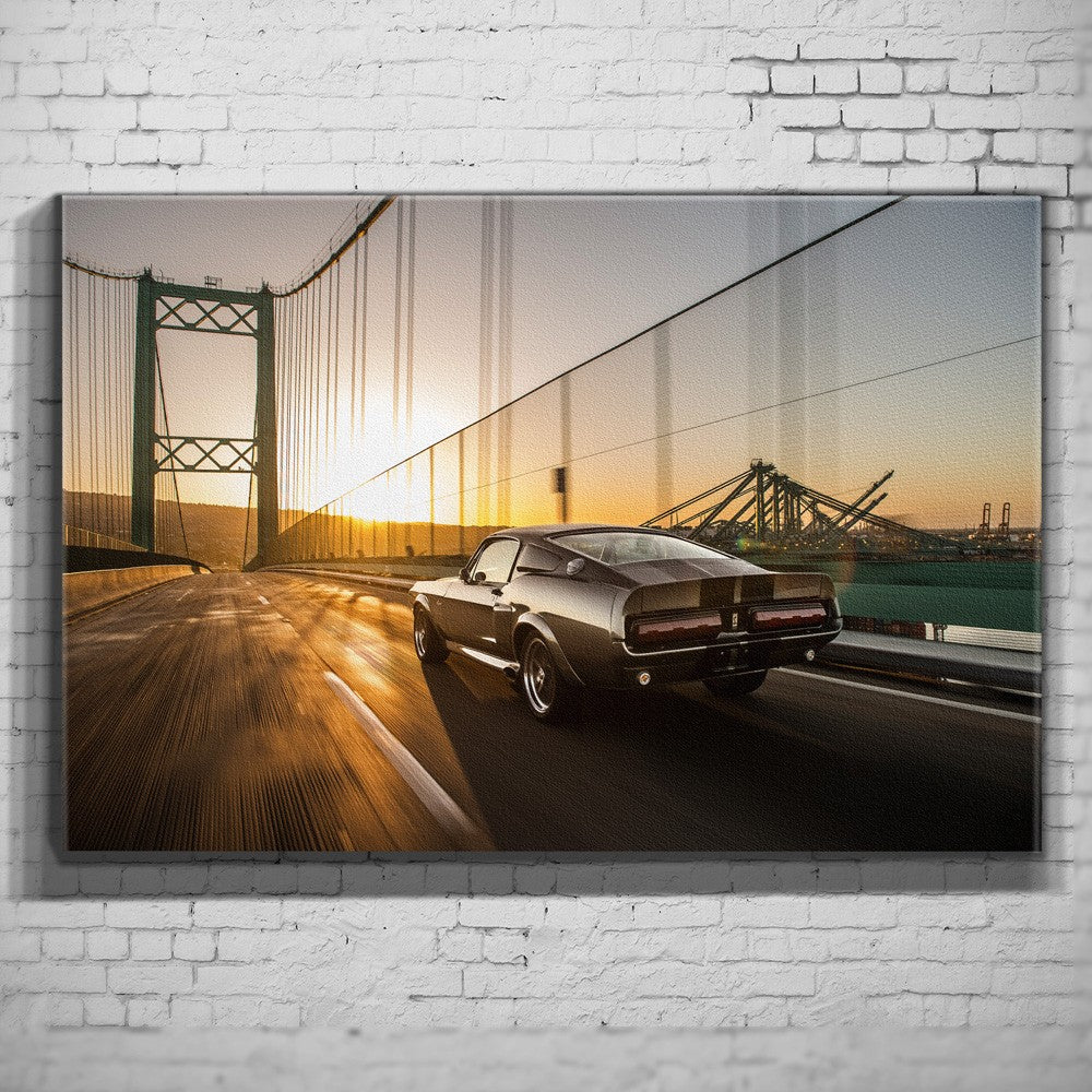 1967 FORD Mustang Eleanor "Gone in 60 Seconds" Wandbild - "Vincent Thomas Bridge" Heckansicht