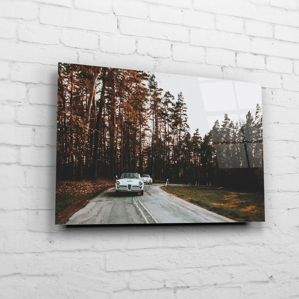 Alfa Romeo – Autumn Road auf Acrylglas an weißer Ziegelwand
