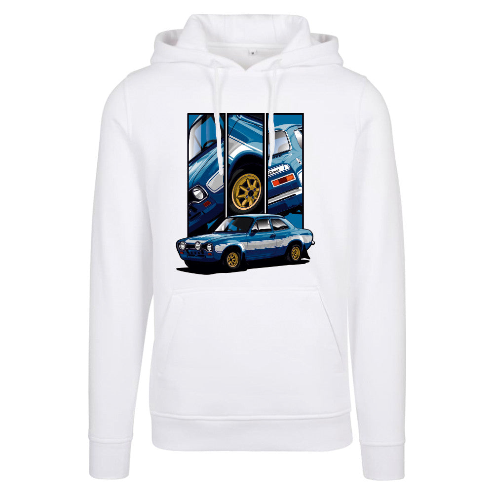 Brian’s Escort – Detail Triptych auf weißem Hoodie – Vorderansicht