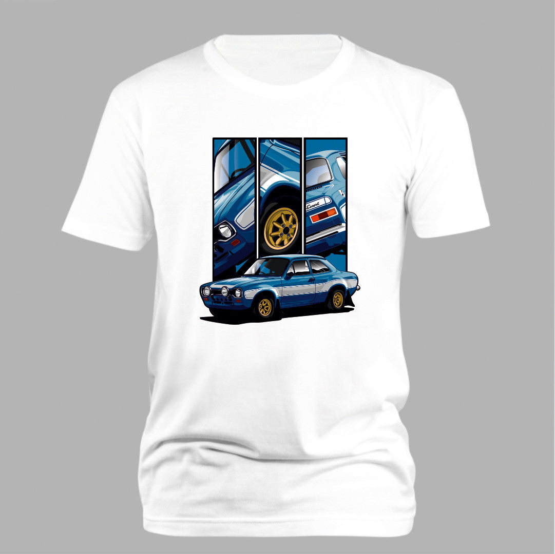 Brian’s Escort – Detail Triptych auf weißem T-Shirt – Vorderansicht