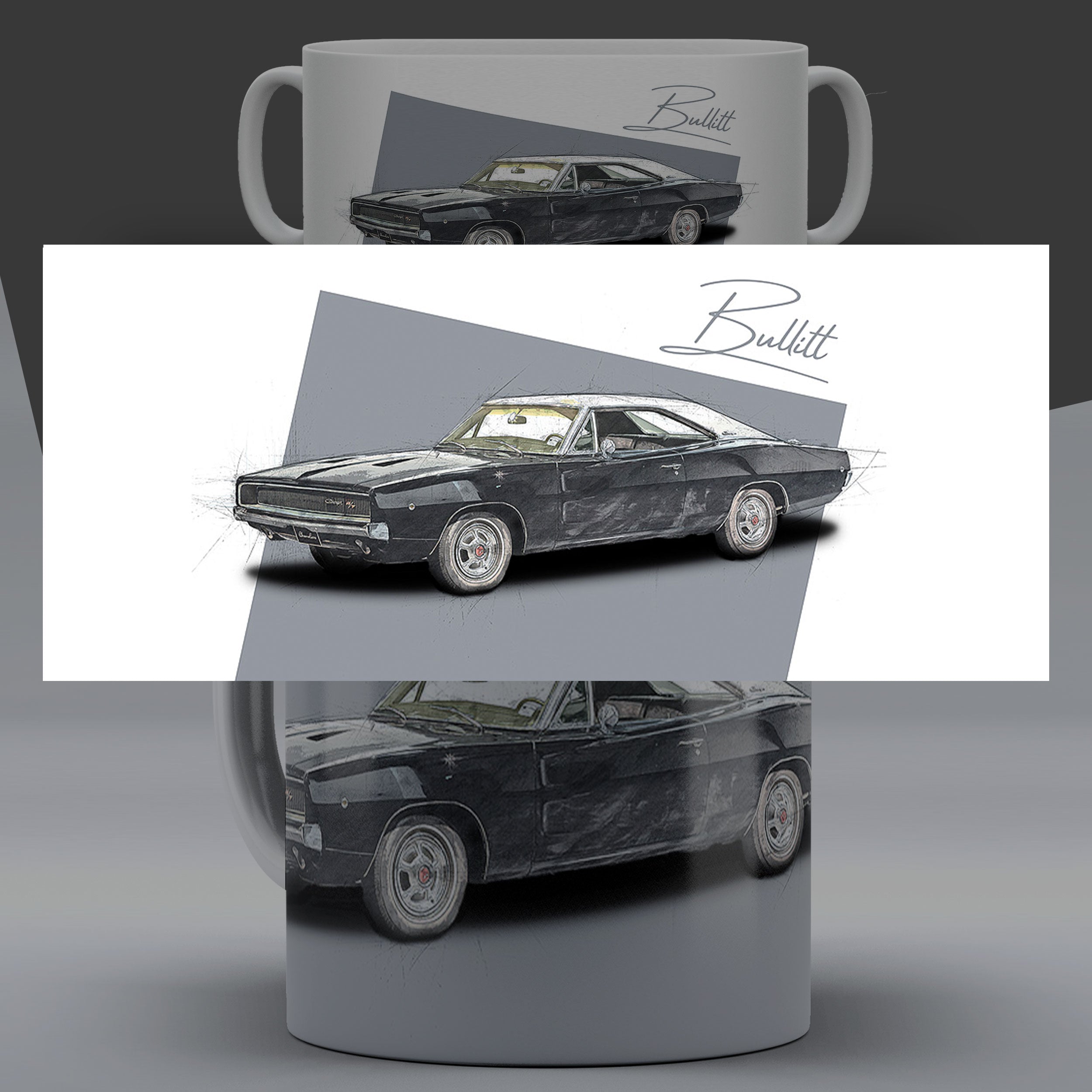 Bullitt Charger – Grey Sketch auf einer Tasse