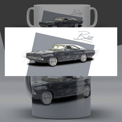 Bullitt Charger – Grey Sketch auf einer Tasse