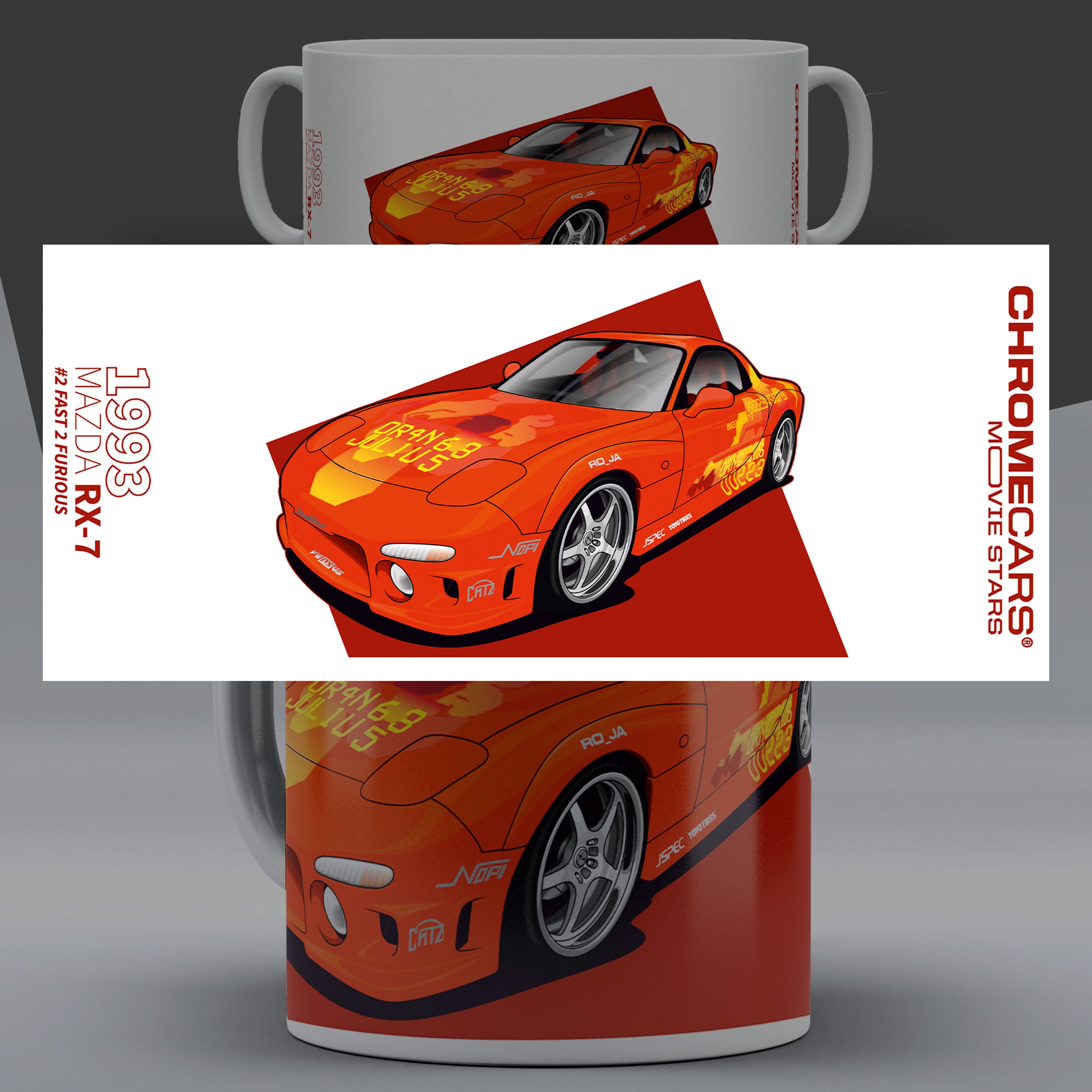 Orange Julius RX-7 – Concept Sketch auf einer Tasse
