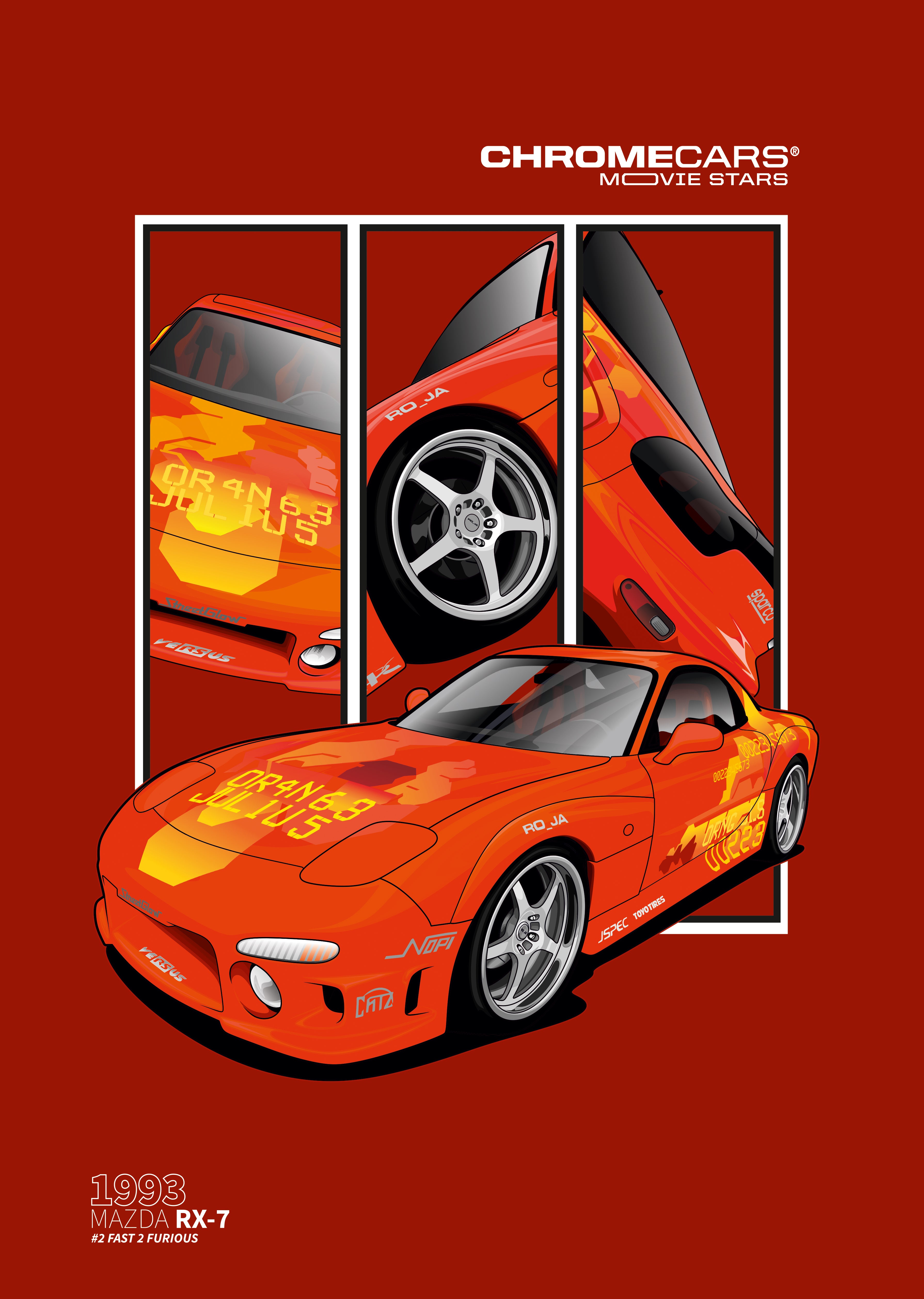 Orange Julius RX-7 – Detail Triptych als Poster – vollständige Motivansicht