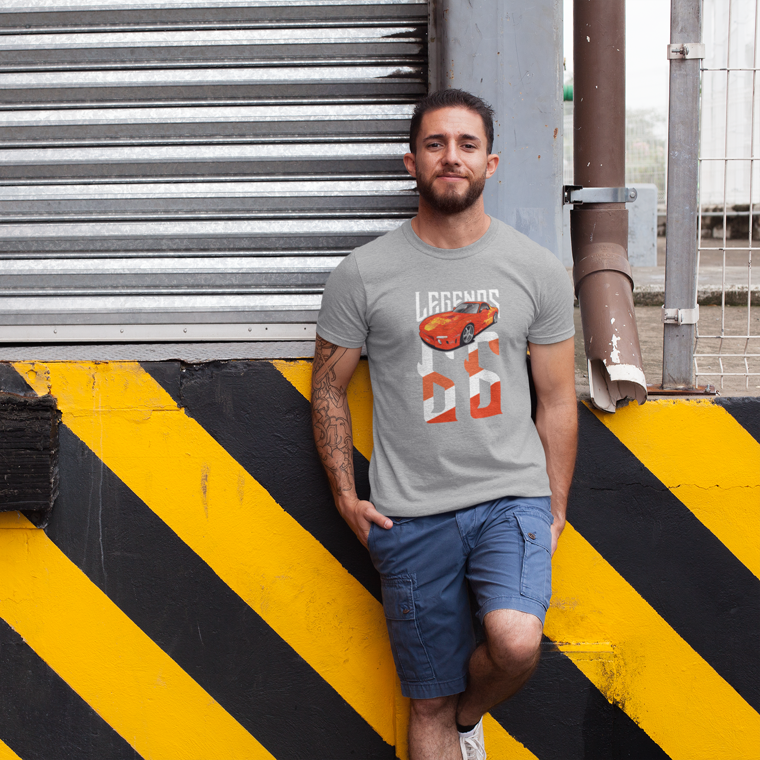 Orange Julius RX-7 – Legends 66 auf grau meliert T-Shirt – Herrenmodell