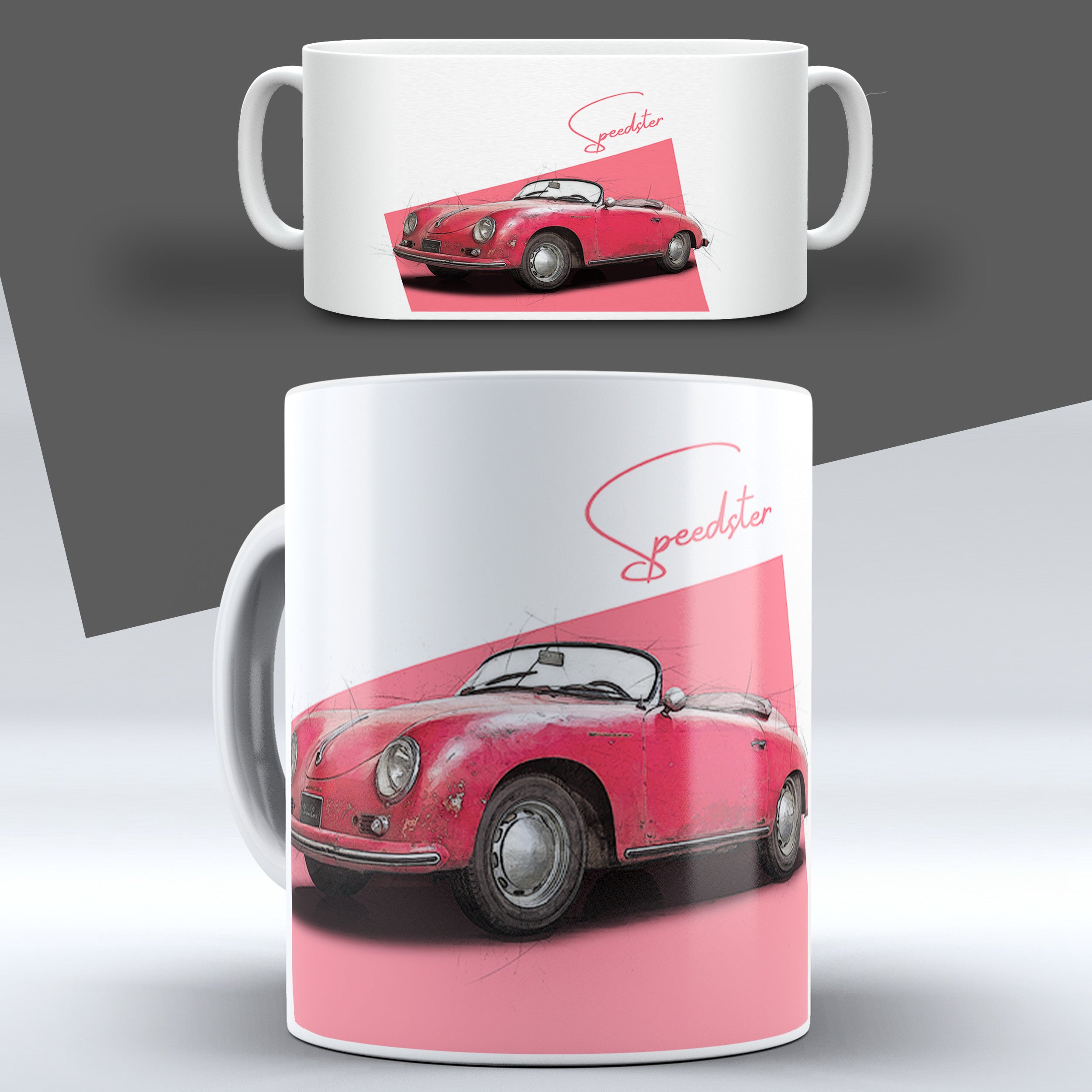 Porsche 356 Speedster – Untouched Desire auf einer Tasse – Vorder- und Seitenansicht