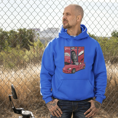 Suki’s Honda S2000 – Detail Triptych auf royalblau Hoodie – Herrenmodell