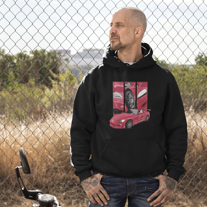 Suki’s Honda S2000 – Detail Triptych auf schwarz Hoodie – Herrenmodell