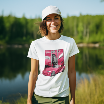 Suki’s Honda S2000 – Detail Triptych auf weiß T-Shirt – Damenmodell