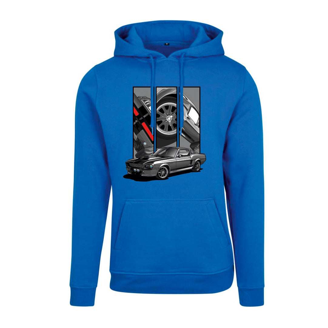 Eleanor – Detail Triptych auf blauem Hoodie – Vorderansicht