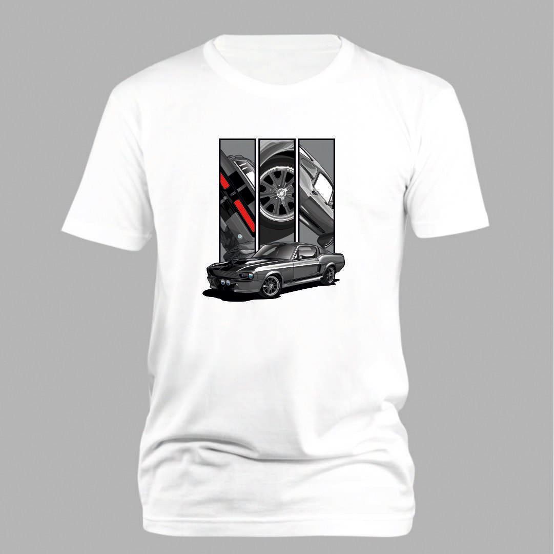 Eleanor – Detail Triptych auf weißem T-Shirt – Vorderansicht