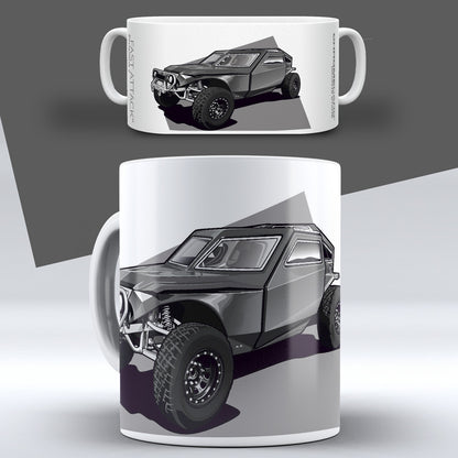 Fast Attack – Concept Sketch auf einer Tasse – Vorder- und Seitenansicht