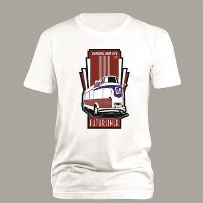 Futurliner – Original Hero Car auf weißem T-Shirt – Vorderansicht