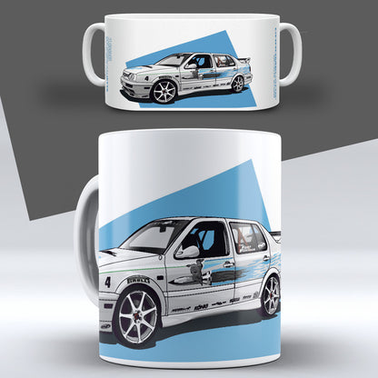 Jesse’s VW Jetta – Concept Sketch auf einer Tasse – Vorder- und Seitenansicht