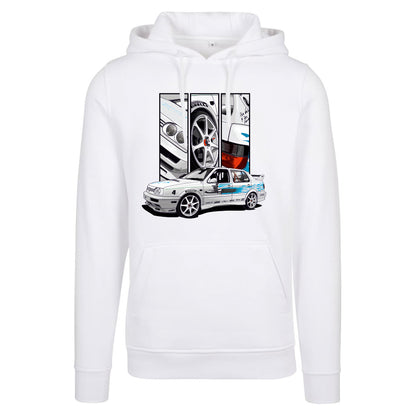 Jesse’s VW Jetta – Detail Triptych auf weißem Hoodie – Vorderansicht