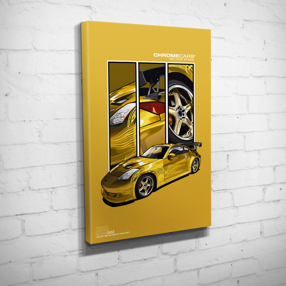 Morimoto’s 350Z – Detail Triptych auf Leinwand an weißer Ziegelwand