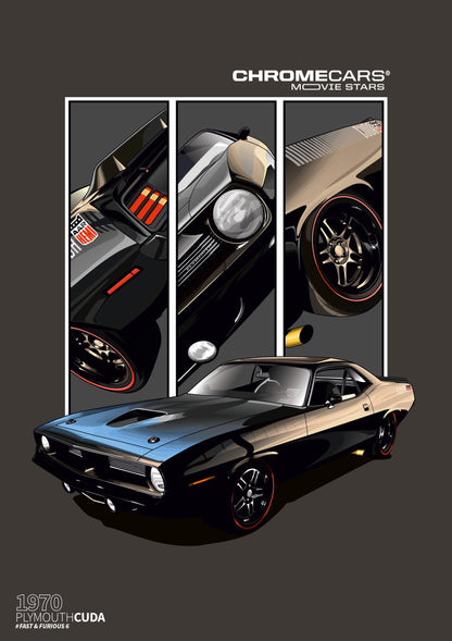 Plymouth Hemi Cuda – Detail Triptych als Poster – vollständige Motivansicht