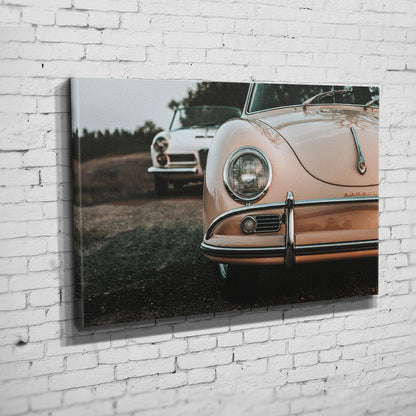 Porsche 356 – Roadside Details auf Leinwand an weißer Ziegelwand