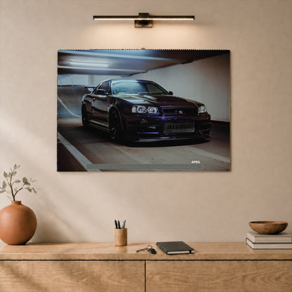 R34 GT-R CRS MPIII Kalender 2027 Landscape – Kalenderblatt april als A2-Mockup