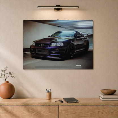 R34 GT-R CRS MPIII Kalender 2027 Landscape – Kalenderblatt januar als A2-Mockup
