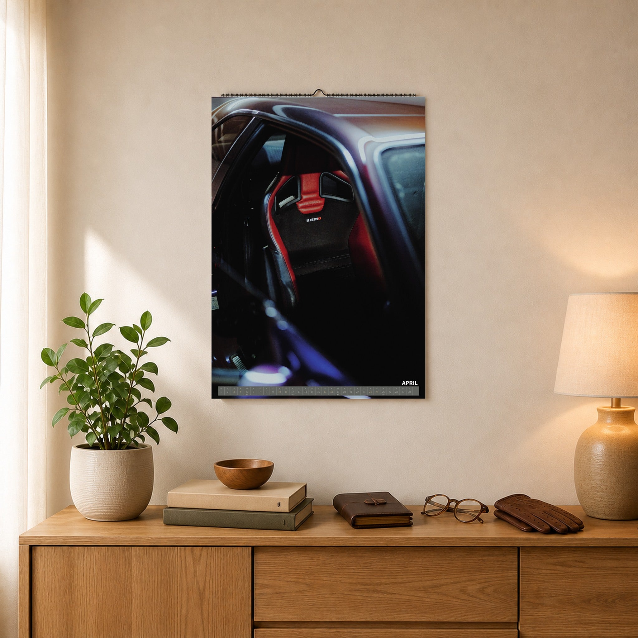 R34 GT-R CRS MPIII Kalender 2027 Portrait – Kalenderblatt april als A2-Mockup
