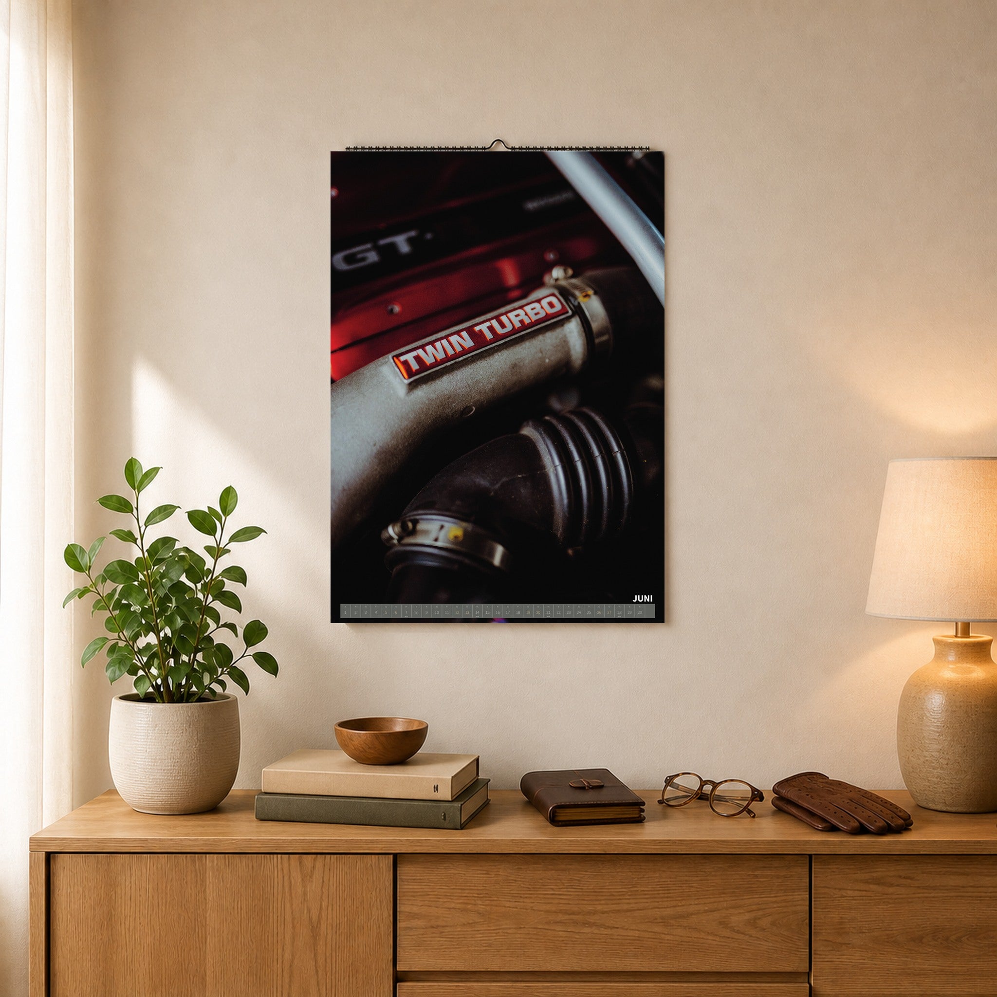 R34 GT-R CRS MPIII Kalender 2027 Portrait – Kalenderblatt juni als A2-Mockup