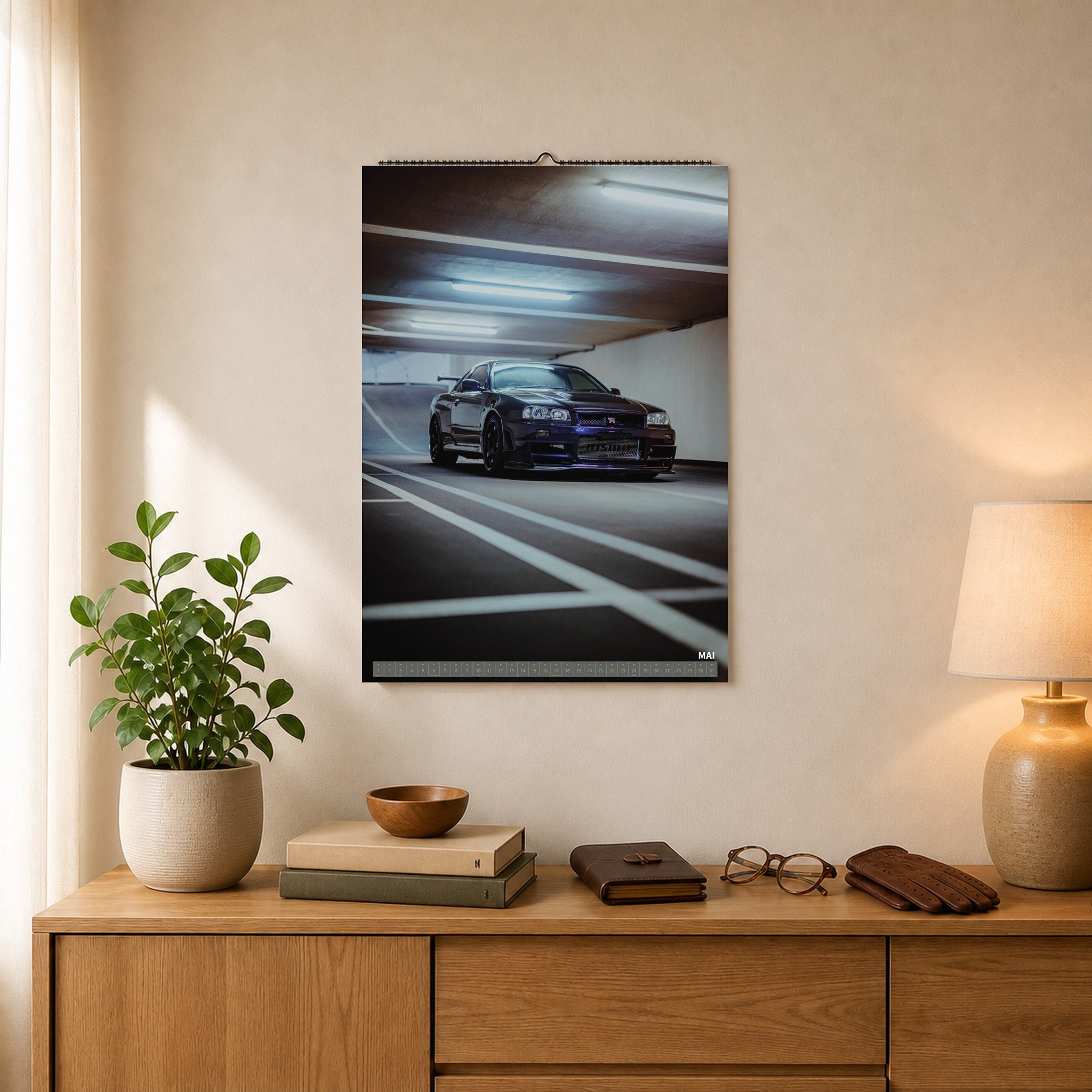 R34 GT-R CRS MPIII Kalender 2027 Portrait – Kalenderblatt mai als A2-Mockup