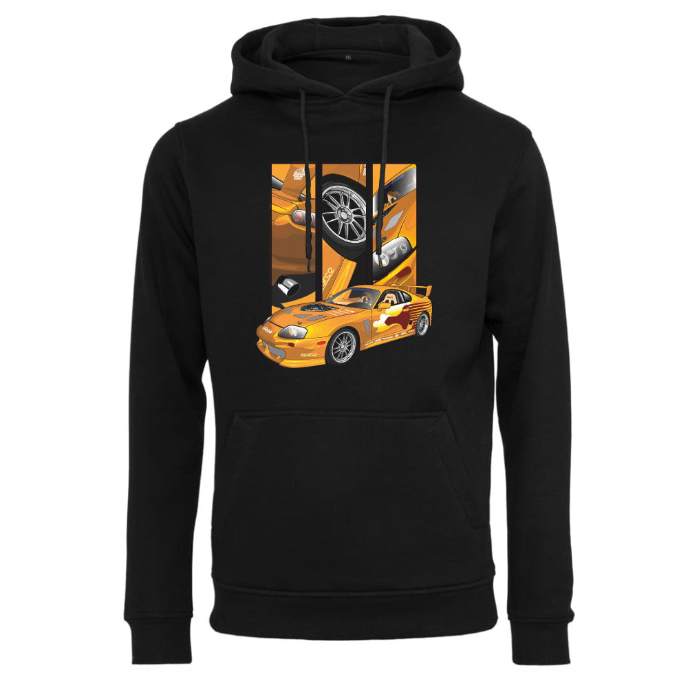 Slap Jack’s Supra – Detail Triptych auf einem Hoodie