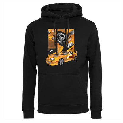 Slap Jack’s Supra – Detail Triptych auf einem Hoodie