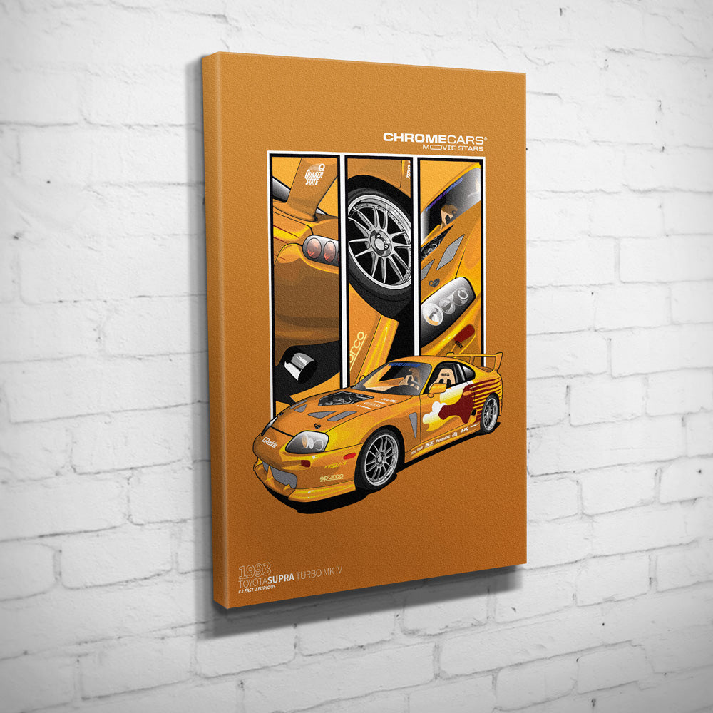 Slap Jack’s Supra – Detail Triptych auf Leinwand an weißer Ziegelwand