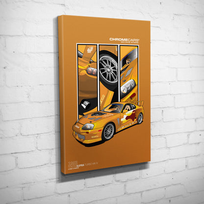 Slap Jack’s Supra – Detail Triptych auf Leinwand an weißer Ziegelwand